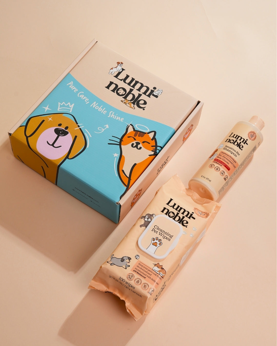 Lumi-noble Sensitive Care Duo: cleansing wipes and sensitive shampoo