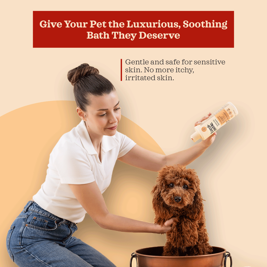 Sensitive Pet Shampoo – lifestyle photo with pet