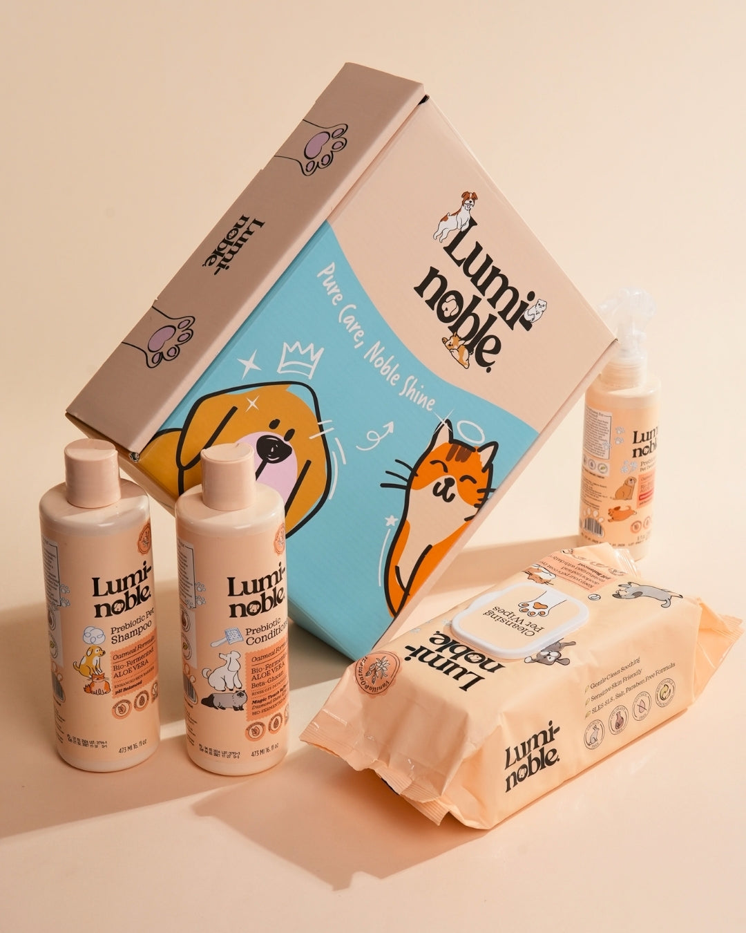 Lumi-noble Fresh Coat Essentials – 4-in-1 Prebiotic Grooming Kit (Dog & Cat)