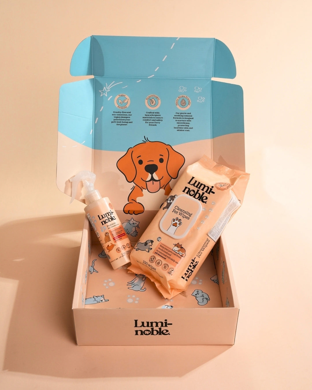 Lumi-noble Daily Routine Quick Cleaning Duo – Pet Cleaning Wipes + Prebiotic Deodorizer Spray
