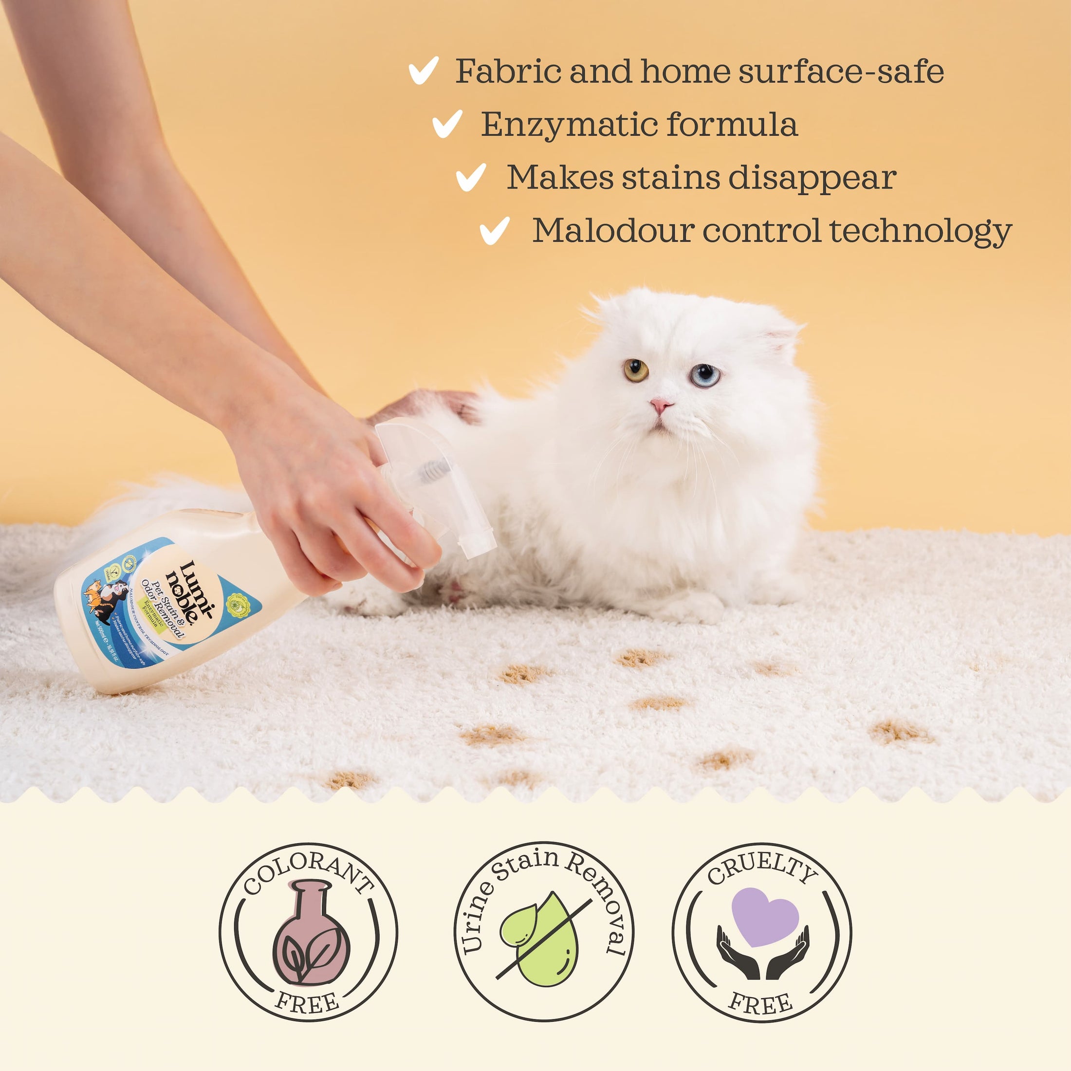 Stain & Odor Remover Spray – Enzyme Powered Cleaner for Carpets, Furniture, Bedding & Floors | Natural & Vegan & Eco-Friendly | 16.91 fl.oz