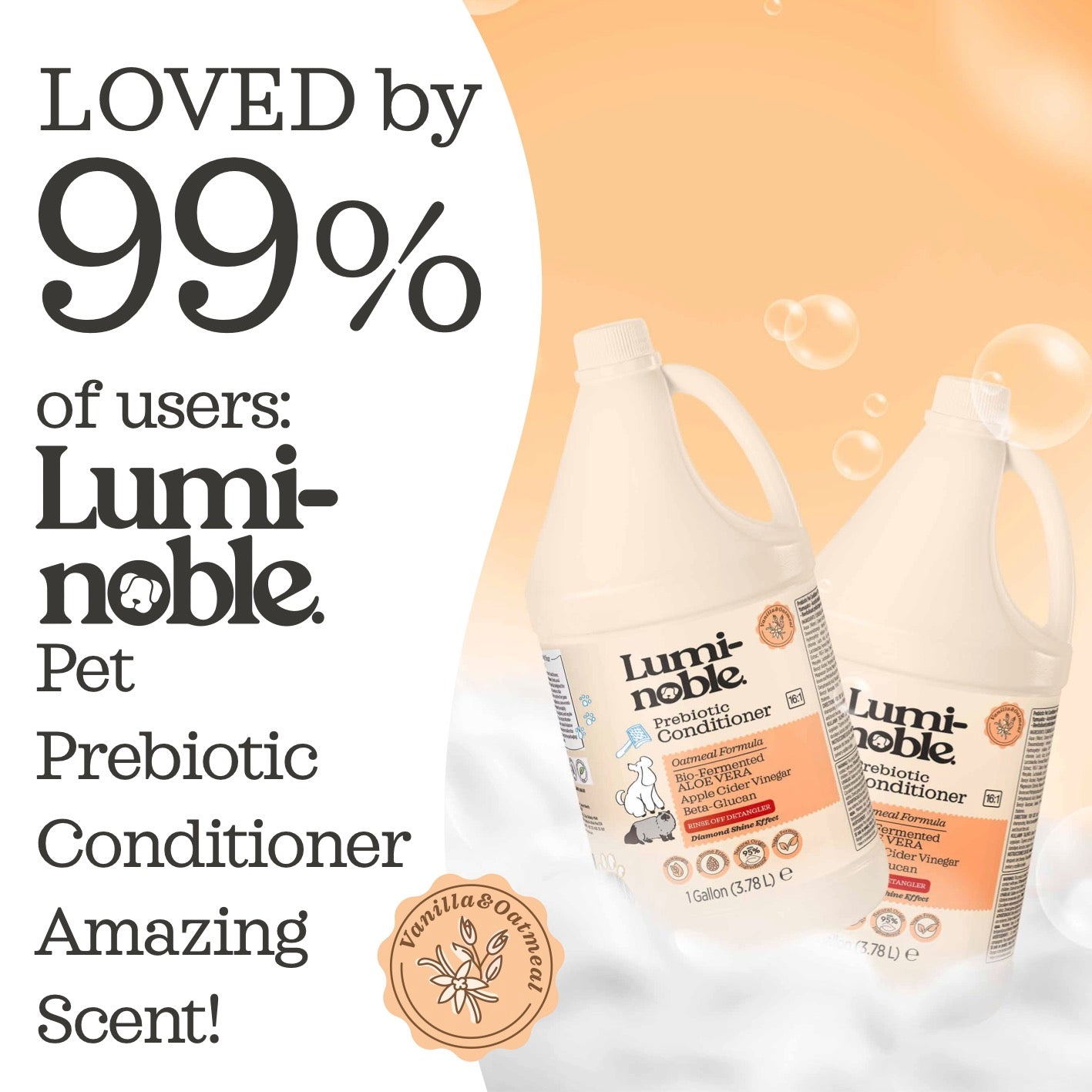 Prebiotic Pet Conditioner, 1 Gallon (128 fl oz) – Oatmeal, Hypoallergenic, Detangling & Nourishing