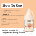 Load image into Gallery viewer, How to use Lumi-noble Prebiotic Pet Conditioner 1 gallon: apply evenly, massage in, leave, rinse

