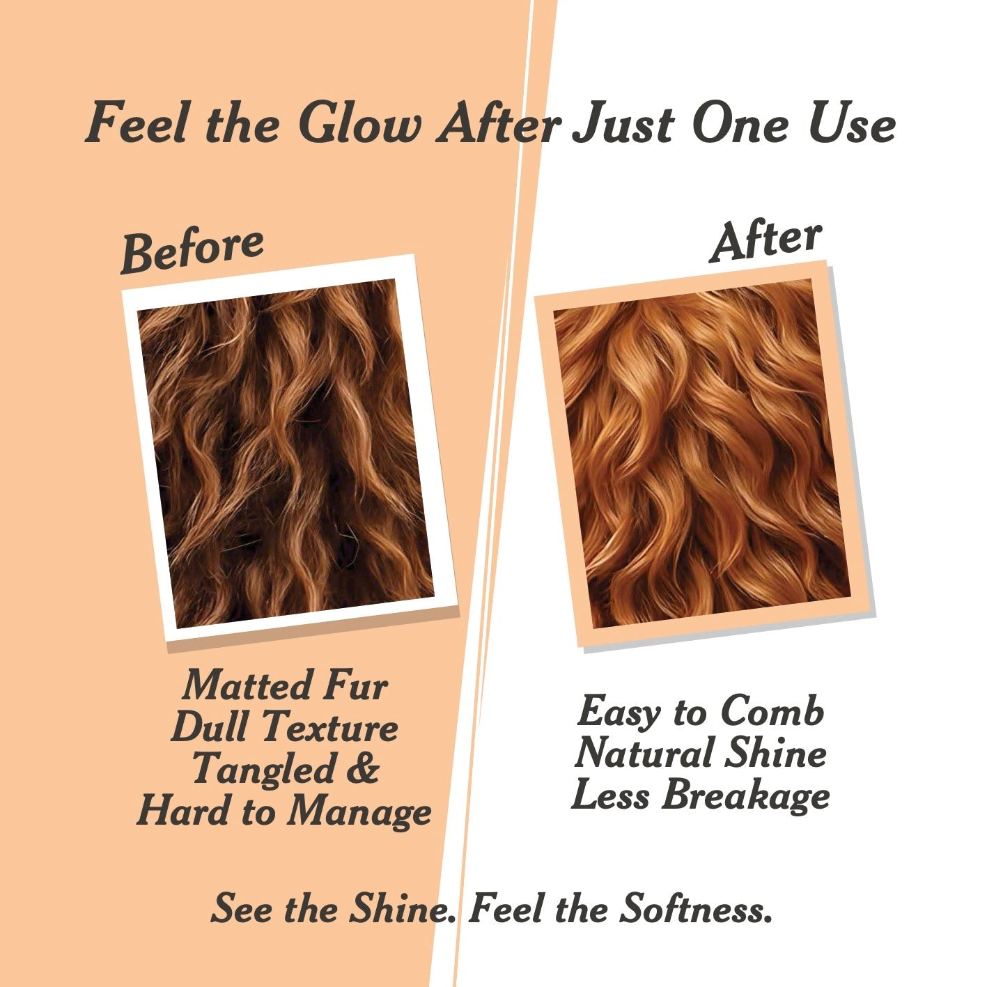 Before and after: matted fur turns easy to comb with Lumi-noble Prebiotic Pet Conditioner