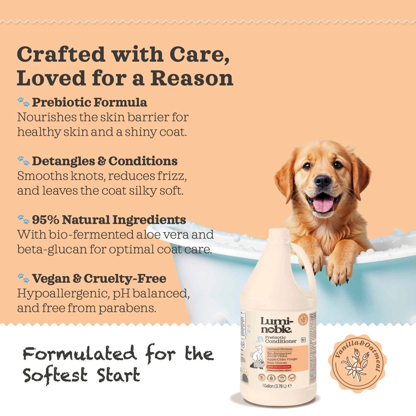 Crafted with care, Lumi-noble Prebiotic Pet Conditioner 1 gallon prebiotic formula benefits