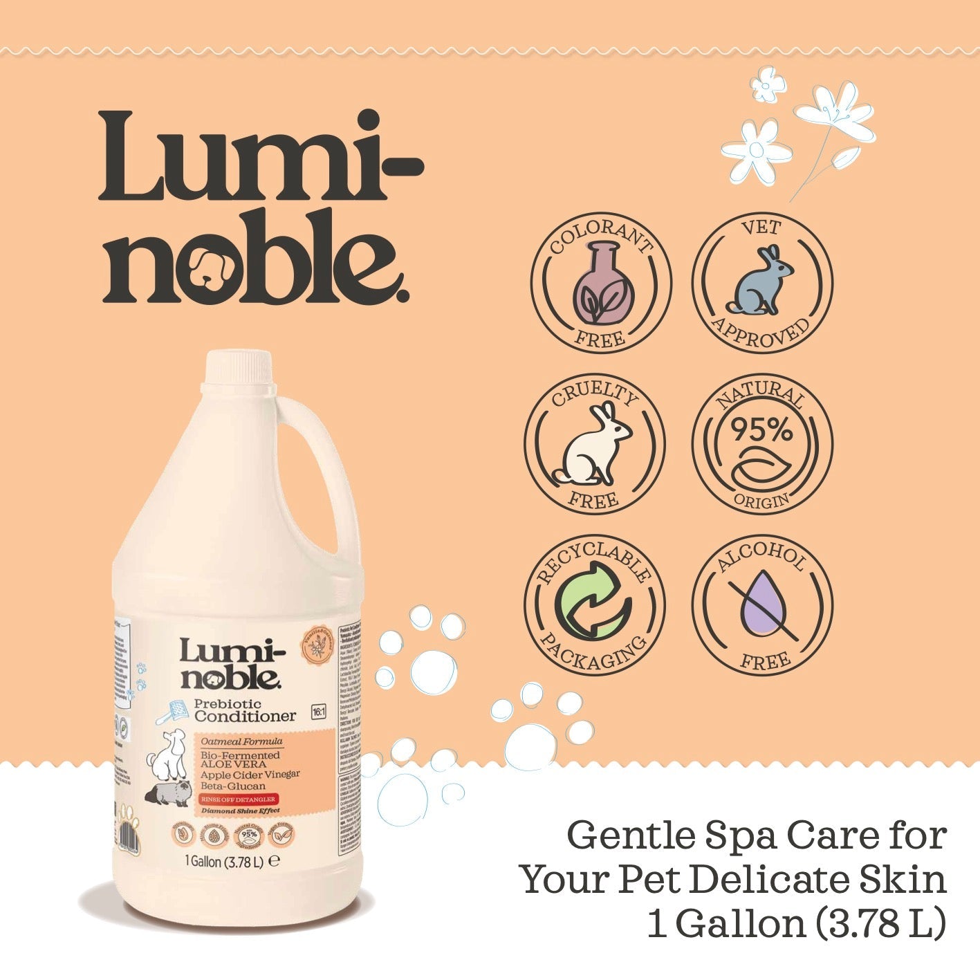 Lumi-noble Prebiotic Pet Conditioner 1 gallon with cruelty free, vegan and 95% natural certifications