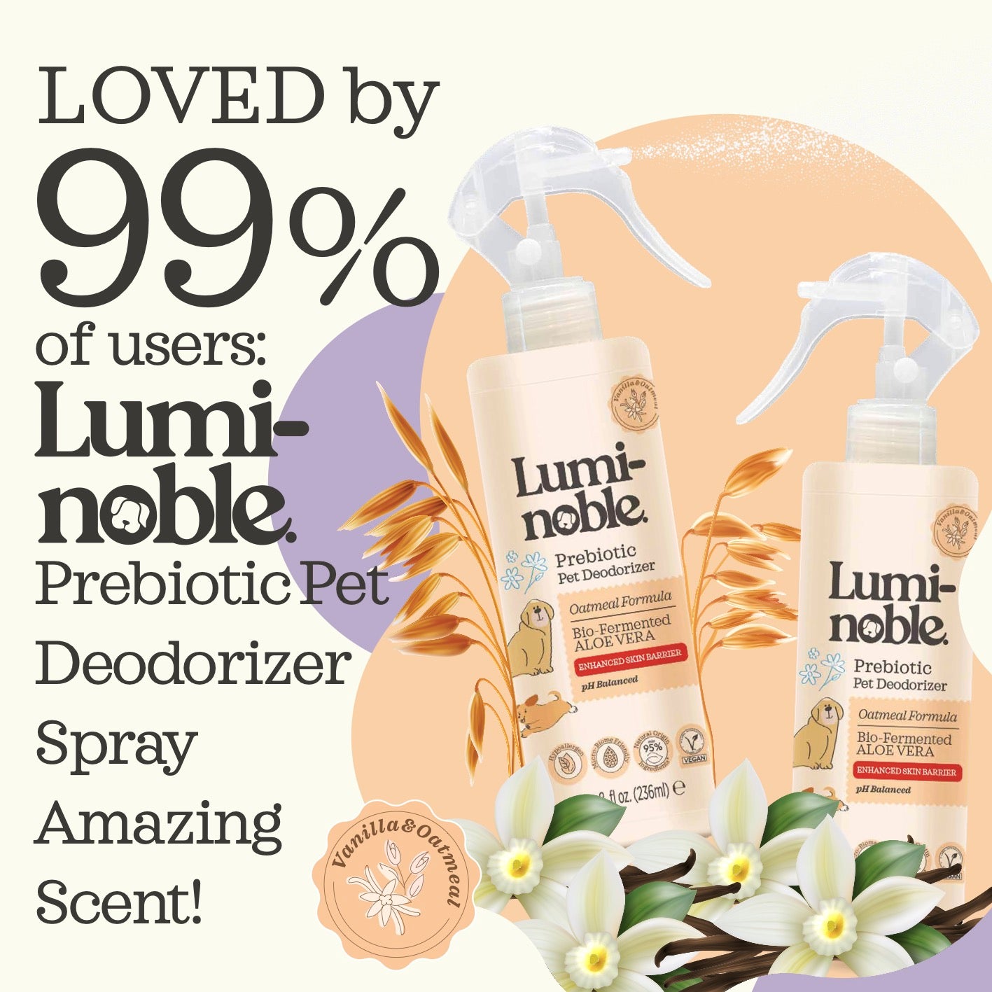 Prebiotic Pet Deodorizing Spray, 8oz – Oatmeal Formula, Hypoallergenic, Alcohol-Free