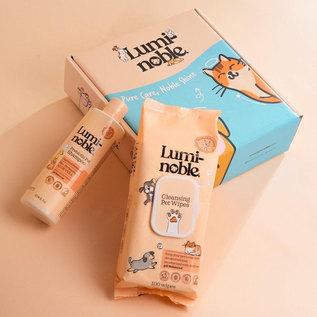 Lumi-noble Everyday Freshness Duo: pet cleansing wipes and prebiotic shampoo