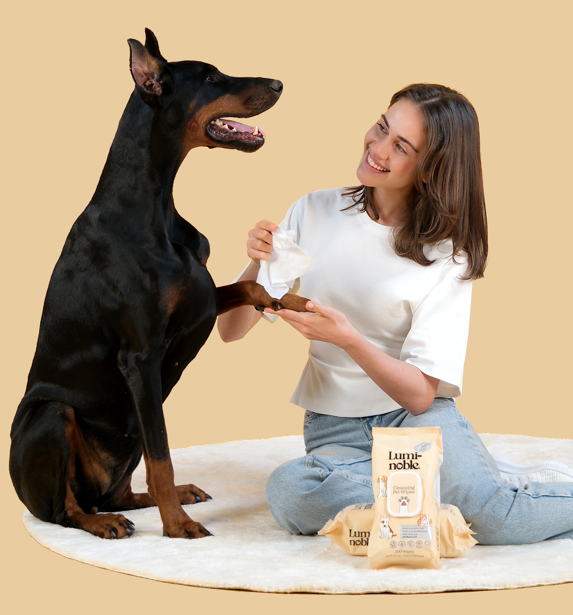 Lumi-noble Fragrance Free Cleansing Pet Wipes 100 count lifestyle shot