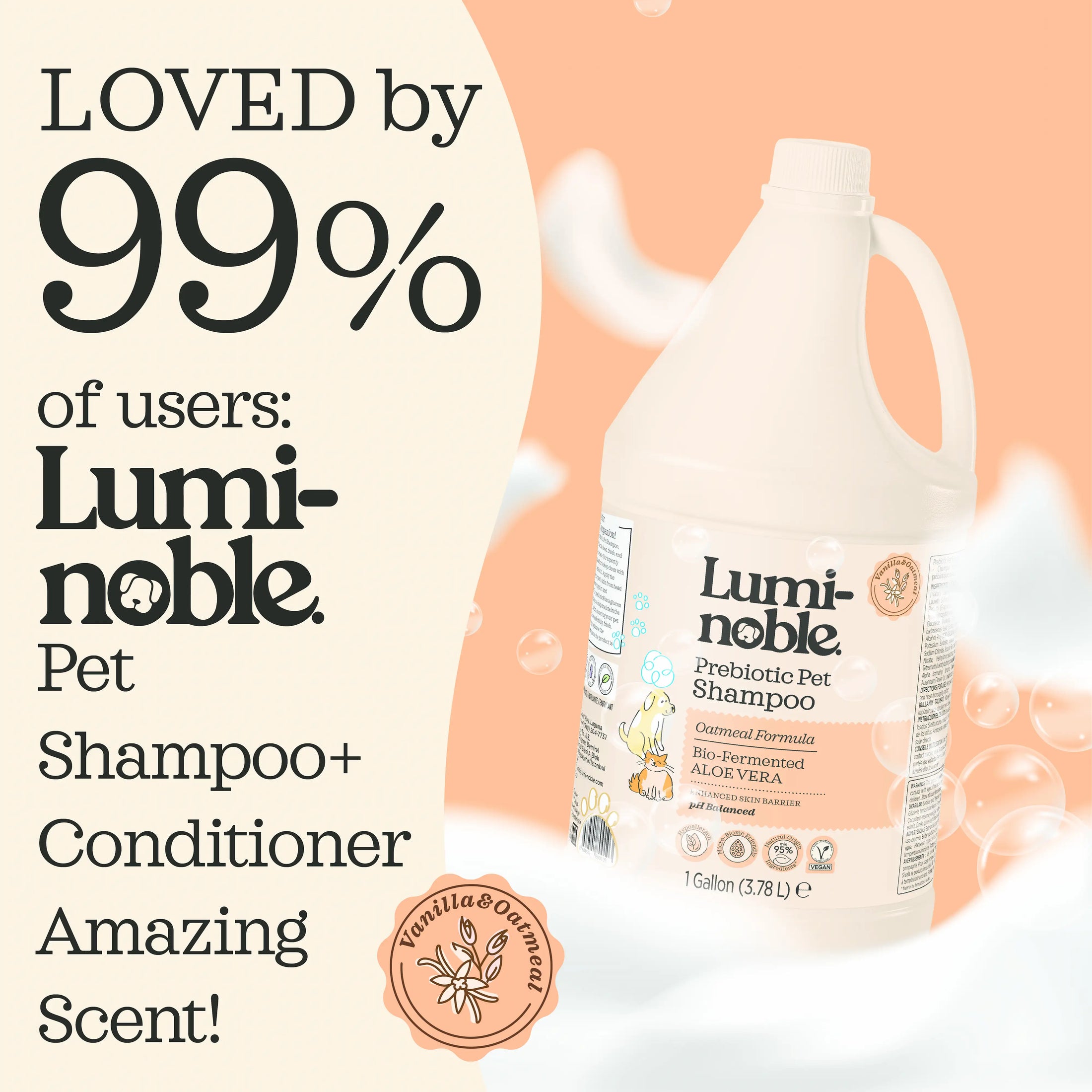 Prebiotic Shampoo, 1 Gallon – Oatmeal Formula, Hypoallergenic, Vegan, Alcohol-Free