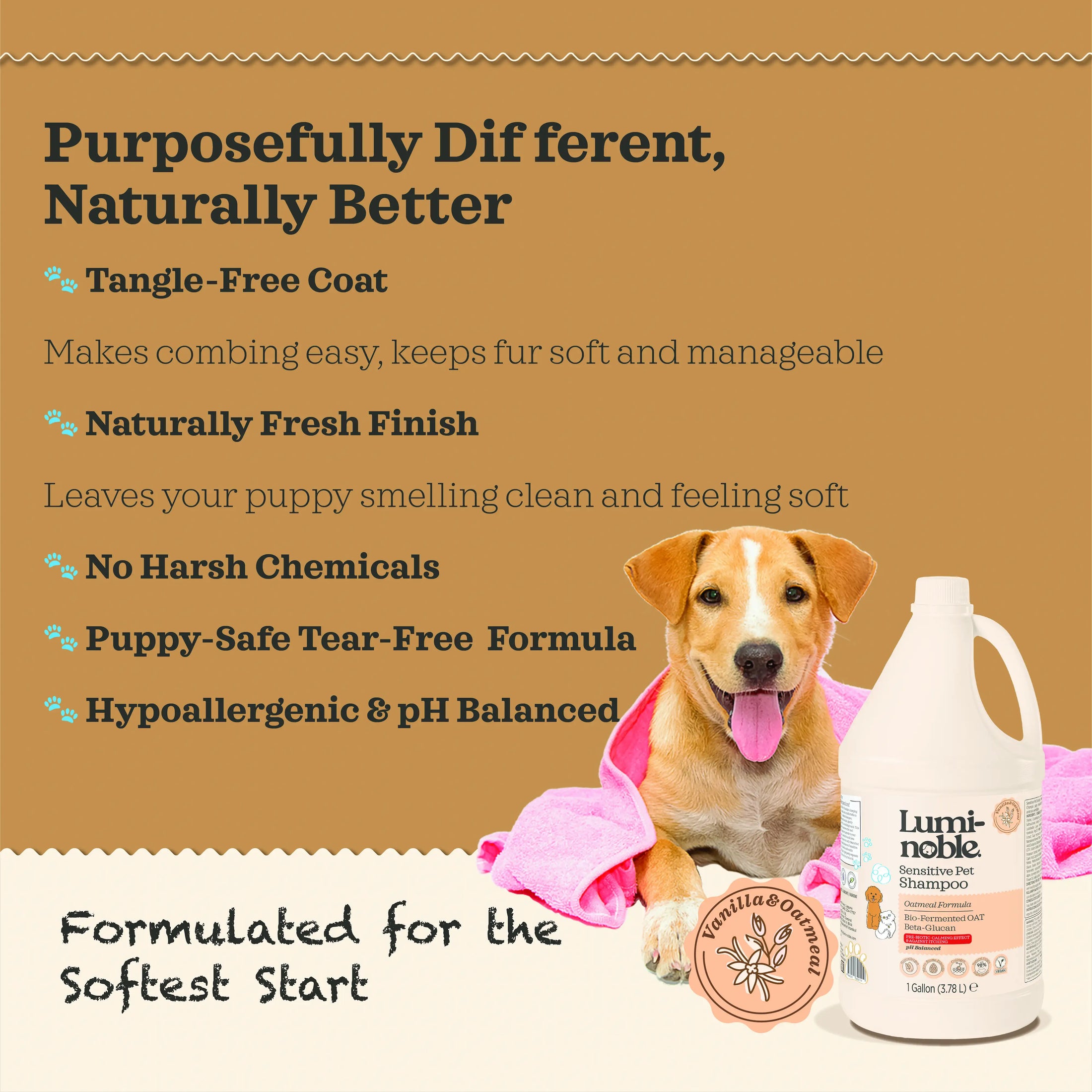 Lumi-noble Sensitive Pet Shampoo 1 gallon tear free and tangle free formula benefits