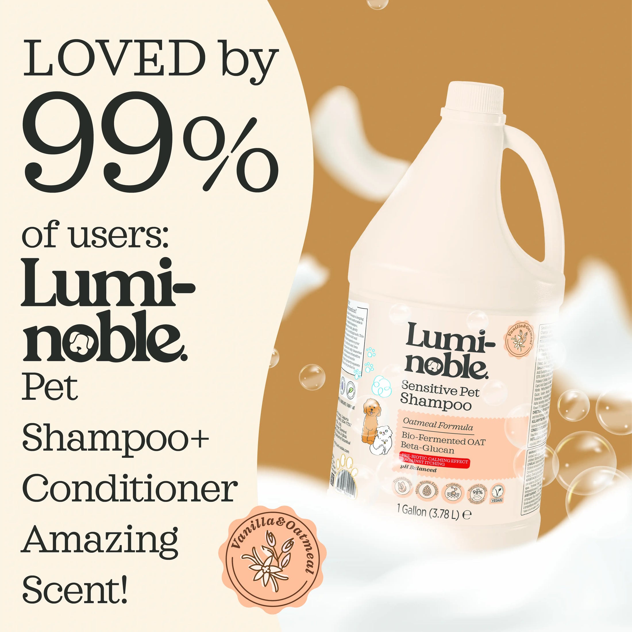 Sensitive Pet Shampoo, 1 Gallon – Oatmeal & Collagen, Hypoallergenic, For Dogs & Cats