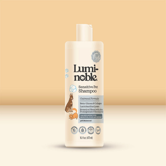Lumi-noble Fragrance Free Sensitive Pet Shampoo 16 fl oz bottle on cream background