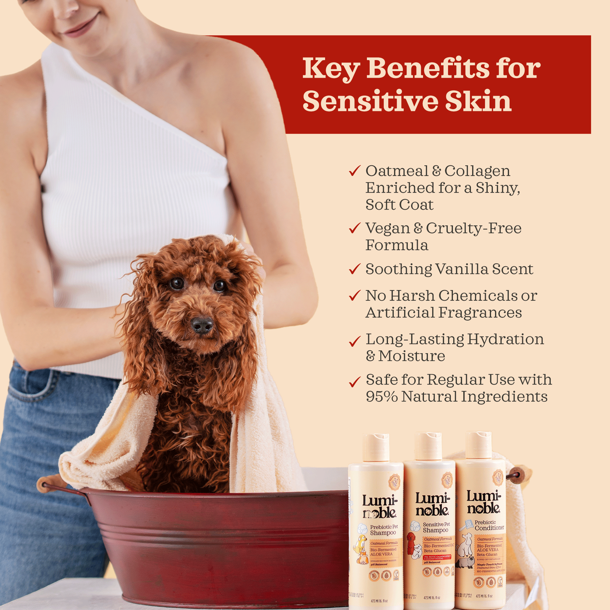 Sensitive Pet Shampoo, 16 fl oz – Oatmeal & Collagen, Hypoallergenic & Vegan