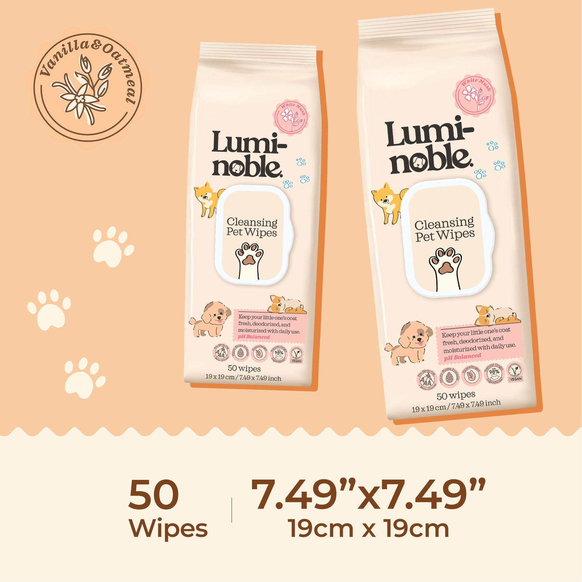 Cleansing Puppy Wipes – Hypoallergenic, Biodegradable | 50 Cotton Wipes